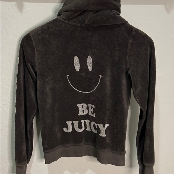Vintage Juicy Couture Track Jacket Hoodie 14 Smiley Face Brown Zip Up Terrycloth - Picture 1 of 12